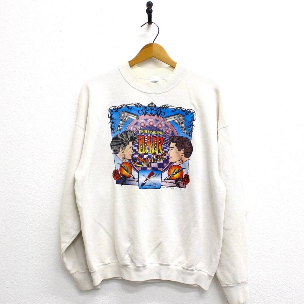 Vintage 90s Professional Hair Stylist White Sweatshirt Mens XL Hairdresser
